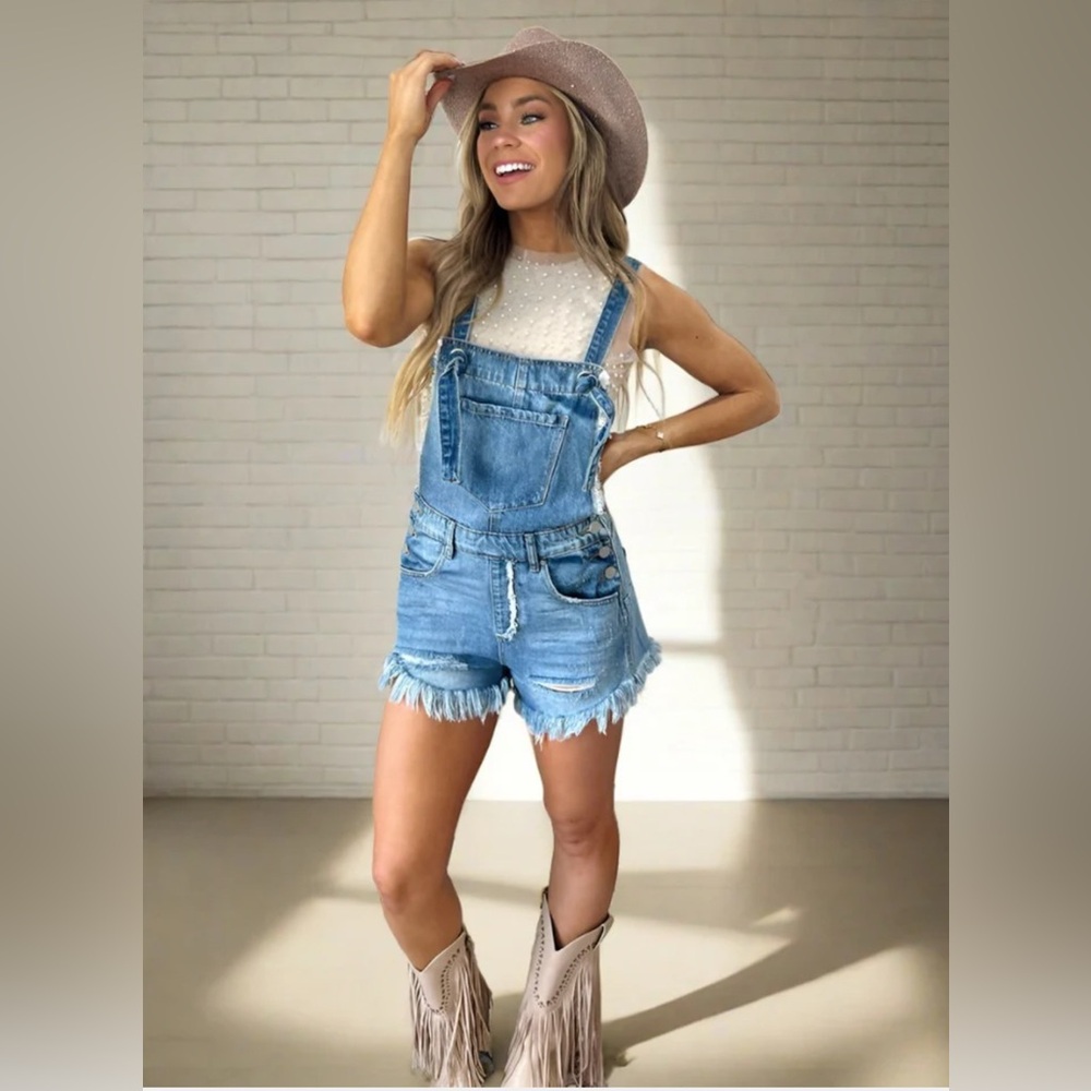 Savannah Denim Overalls Shorts - Size S